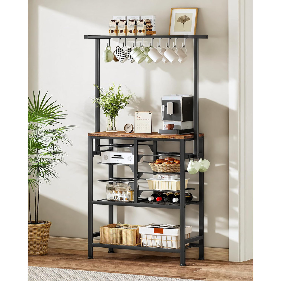 Kitchen Storage Rack, 4-tier Kitchen Baker's Rack, Industrial Coffee Bar Station, Cookware Organizer with Hooks and Shelves