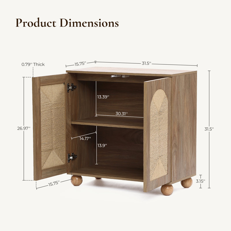 31.5'' W Boho Accent Cabinet with Woven Panel Doors and Wood Ball Legs