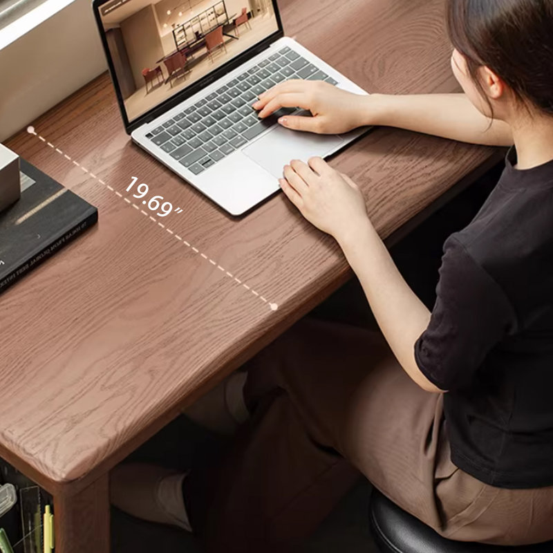 Bureau en bois massif en forme de L brun noisette avec 2 tiroirs, 29.53"H×55.12"L×31.5"W
