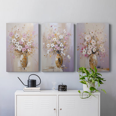 Floral Study Series CXV -Set Of 3 Gallery Wrapped Canvas -Ready to Hang