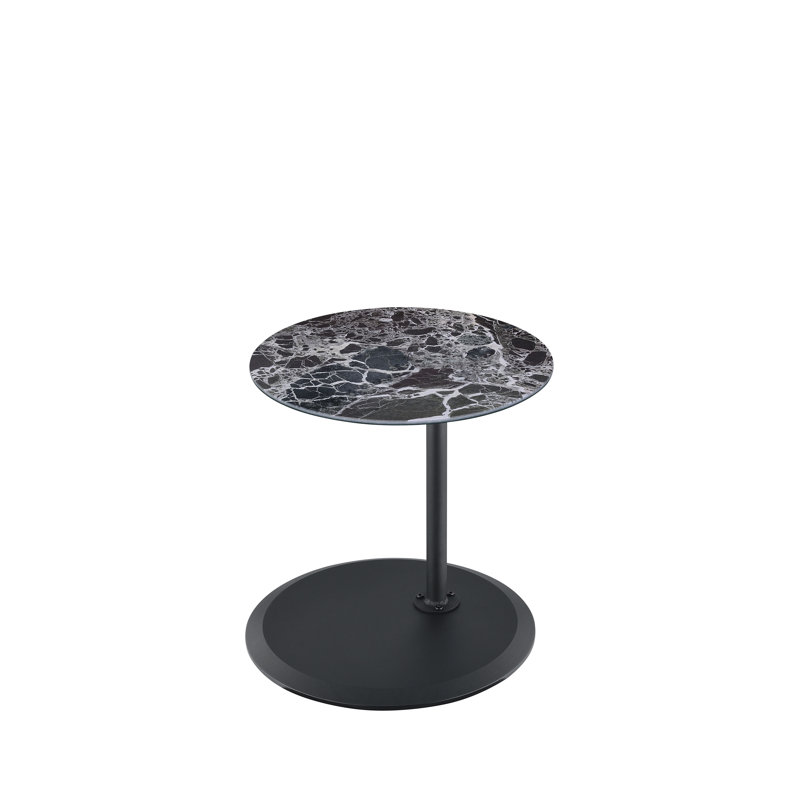 Table de bout réglable en hauteur 15,5 po avec plateau en verre texturé marbre noir Orbit