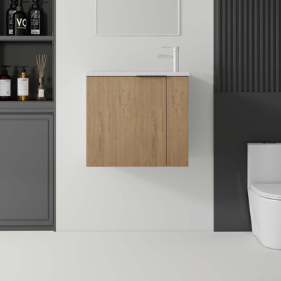 Meuble-lavabo flottant avec lavabo en céramique et portes à fermeture en douceur