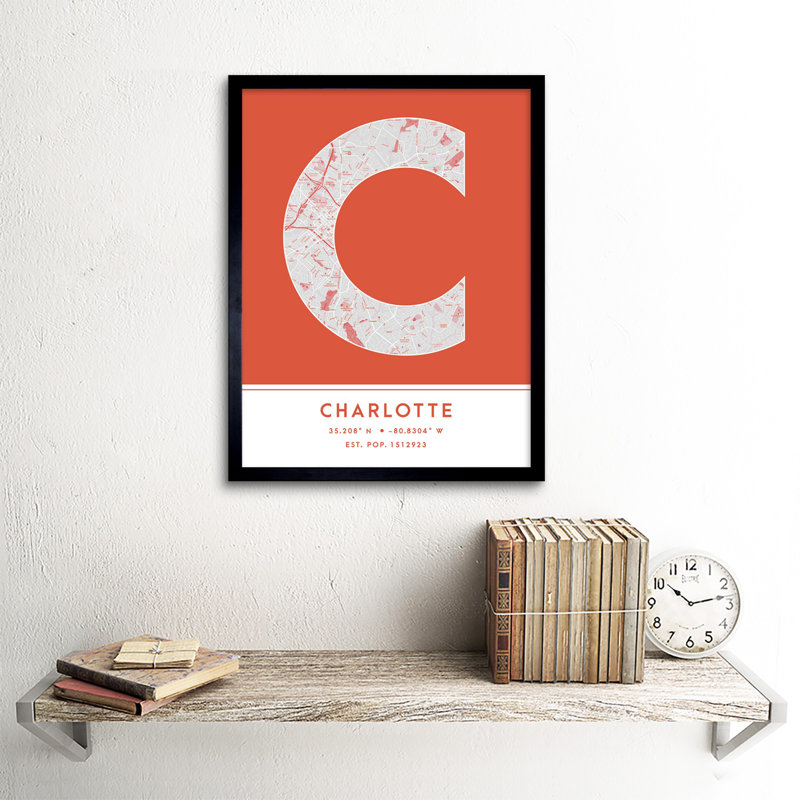 Charlotte City Map Charlotte Orange - Single Picture Frame Typography, Orange