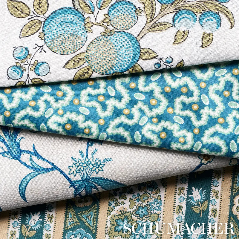 Sylvain Floral Stripe Fabric, Teal