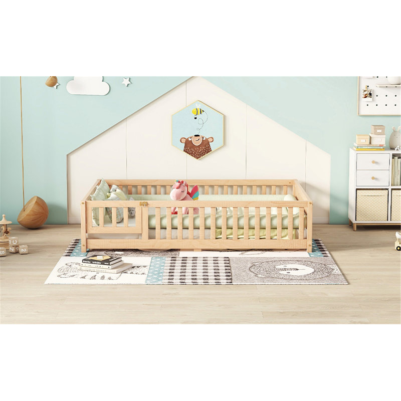 Cromlish Solid Wood Slat Headboard Design,Standard Bed, Natural, Queen