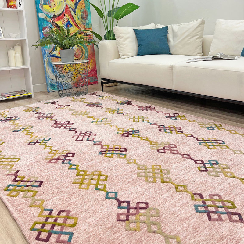 Tapis rose clair Alfa, Tapis de couloir 2 pi 6 po x 9 pi 8 po