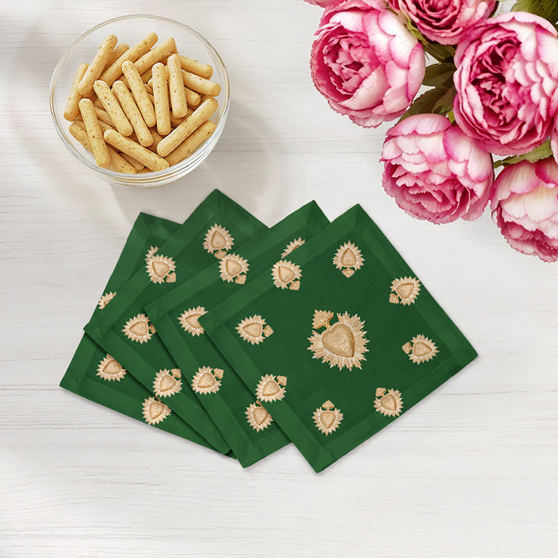 Serviettes de cocktail en satin de coton ex votant, Evergreen