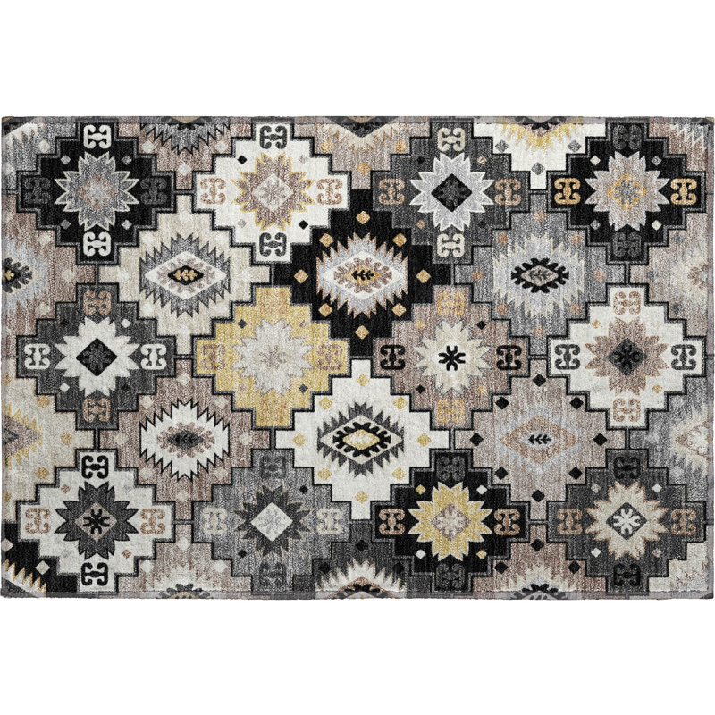 Premium Machine Washable Mayfield  Ethnic Rug, 1'8" x 2'6", Black