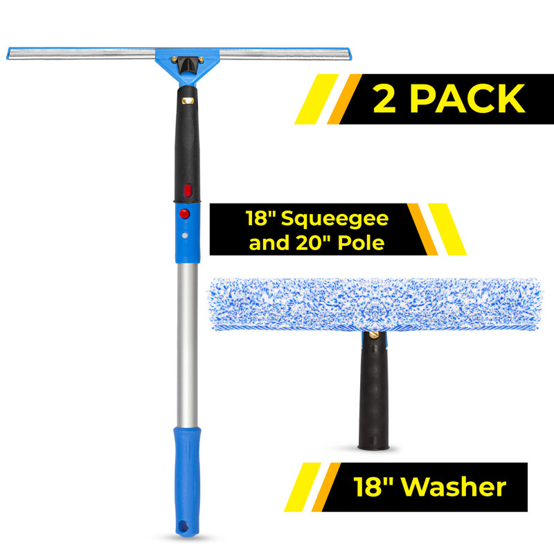 Ensemble de lavage de vitres Pro avec raclette, laveuse et mât, paquet de 2, L 20 po x l 18 po x P 1 po