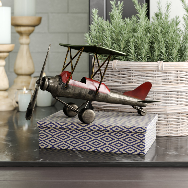 Gray Metal Airplane Decorative Sculpture, 14" x 10" x 6"