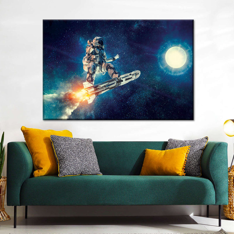 Rocket Skateboard Astronaut sur toile, H 24 po x l 36 po x P 1,25 po