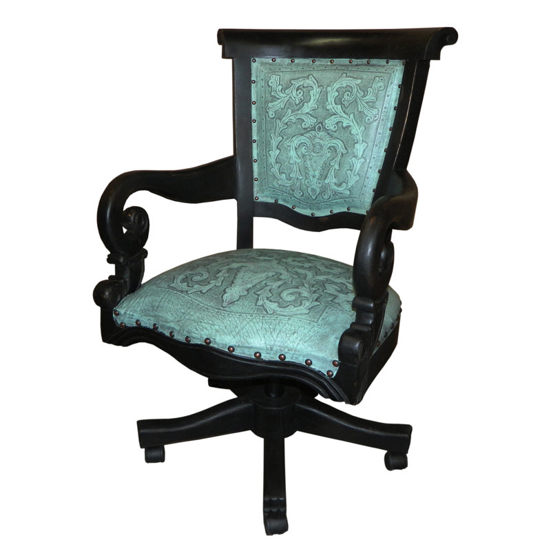 Sammy Leather Swivel Side Chair, Turquoise/Black