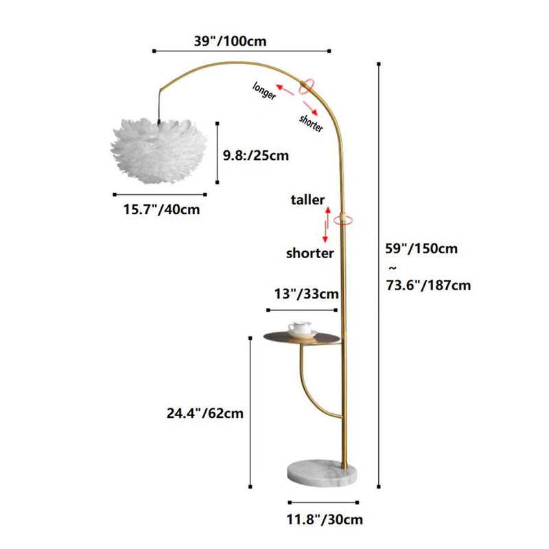 White Feather Floor Lamp with Table