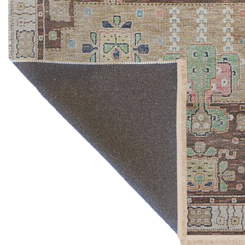 Tapis décoratif multicolore à motif frangé, Rectangle 3 pi 11,24 po x 5 pi 10,87 po