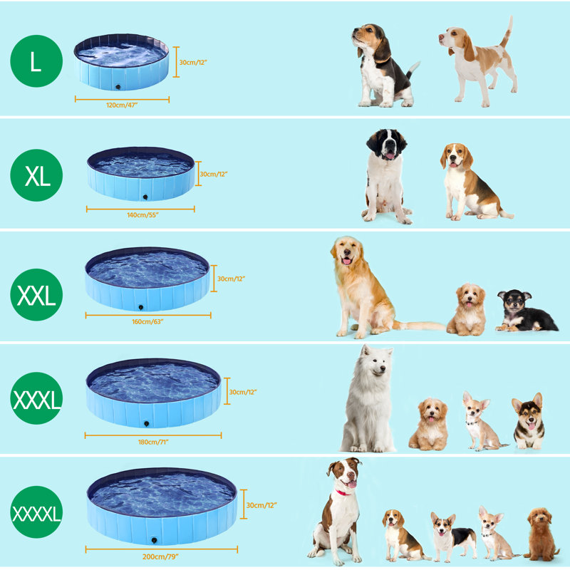  Foldable Large Pet Swimming Pool PVC Bathtub for Dogs/Cats, 12" H x 71" W x 71" D, Blue