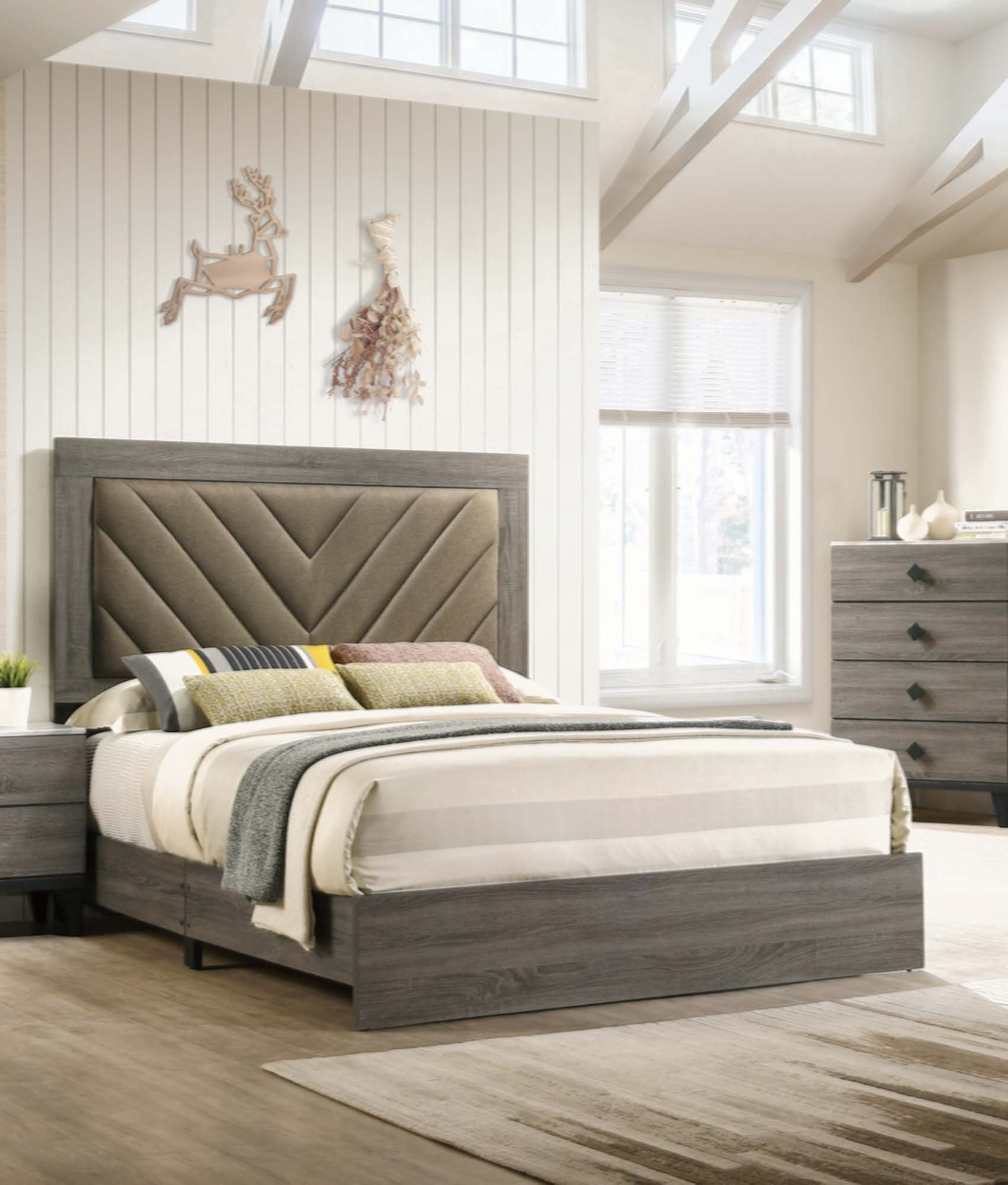 Latitude Run® Contemporary Queen Size Bed with Upholstered Headboard ...