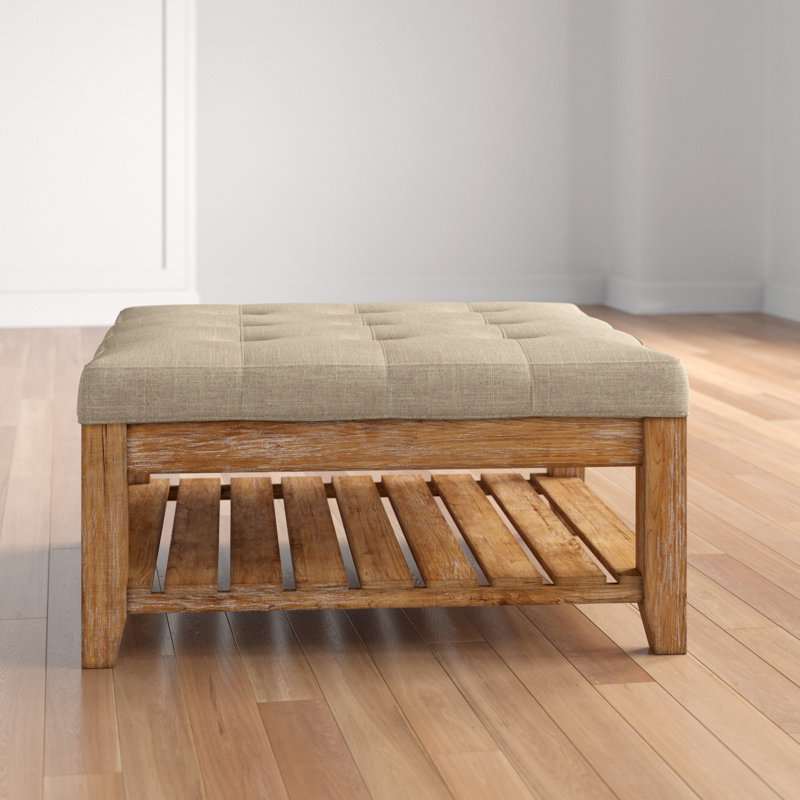 Arthuro Upholstered Ottoman, Heathered Beige Linen, Natural