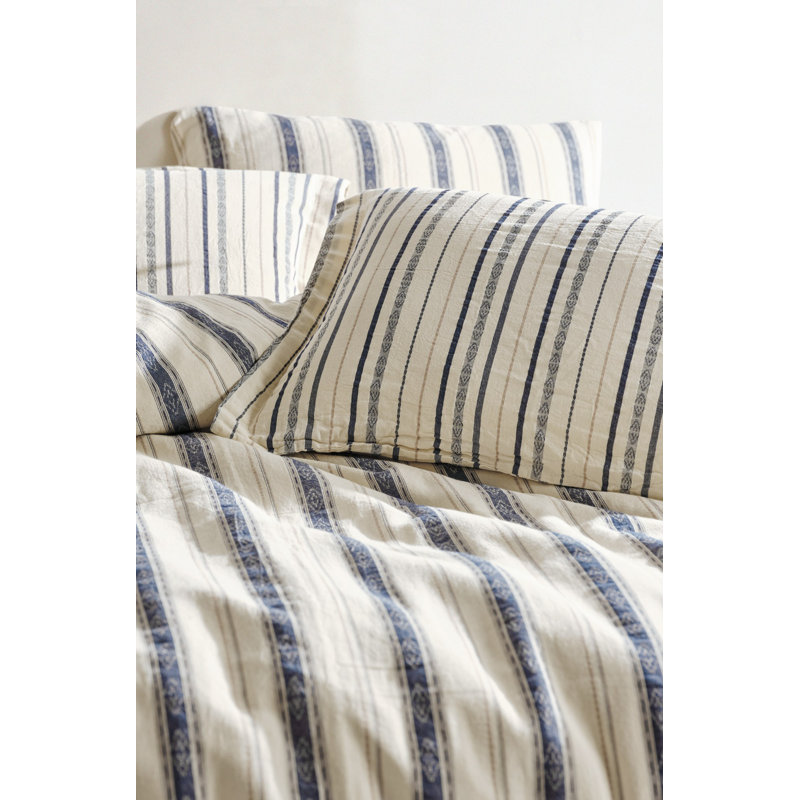 Luxury Double Quilt Cover Set, Dark Blue & Beige, 79 x 87 in | 100% Cotton, Jacquard Weave, Includes 2 Pillowcases & 2 Oxford Pillowcases | Soft, Breathable, Machine Washable, Perfect for Elegant Bedroom Decor