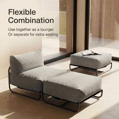 Chaise longue d'extérieur avec repose-pieds, ensemble de chaises de patio à structure en métal