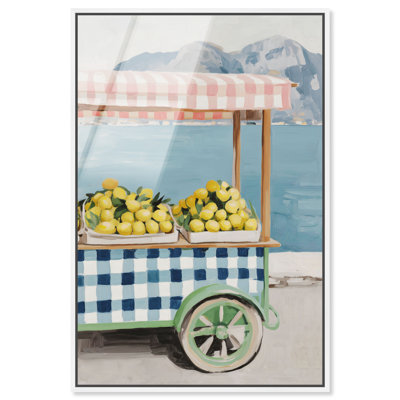 «Lemon Cart II», reproduction encadrée acrylique sur toile rose par Art Remedy, cadre blanc, 10 x 15
