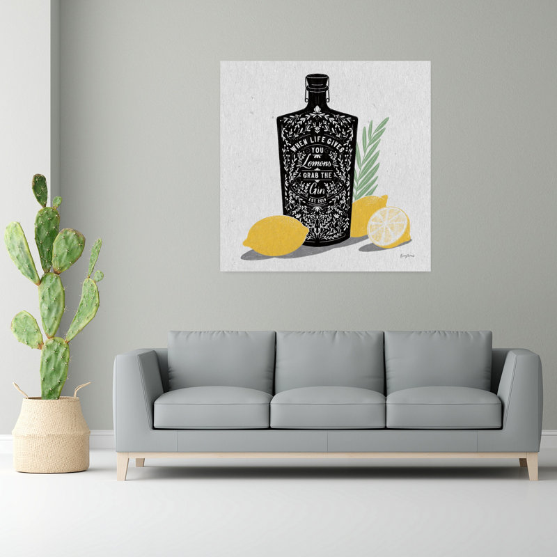 Art contemporain avec spiritueux gin et alcool citronné, H 48 po x l 48 po
