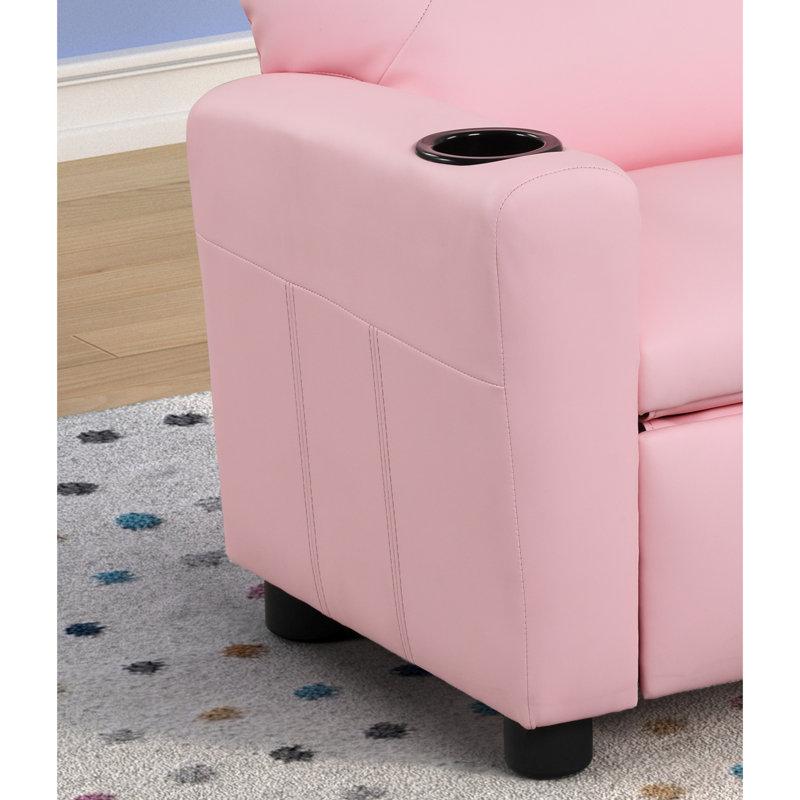 Fauteuil inclinable pour enfants en cuir de polyuréthane de 23 po avec porte-gobelet Marisa, Rose