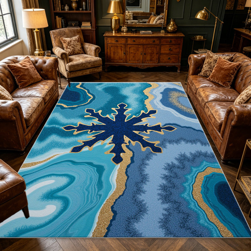 Blue Agate Snowflake carpet-easy to clean, machine-washable, soft and comfortable; suitable for door mats, kitchens, living rooms, bedrooms, corridors, and laundry areas. Easy to clean, durable carpet for home decoration.