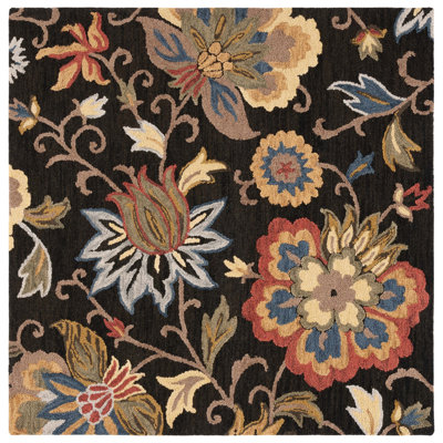 Blossom Hand Tufted Wool Cotton Floral Rug in Yellow/Black