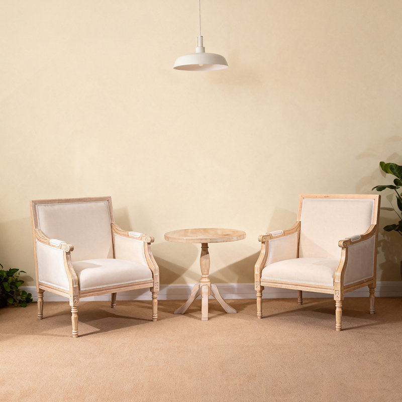 Fauteuil d'appoint français avec cadre en bois et revêtement en lin