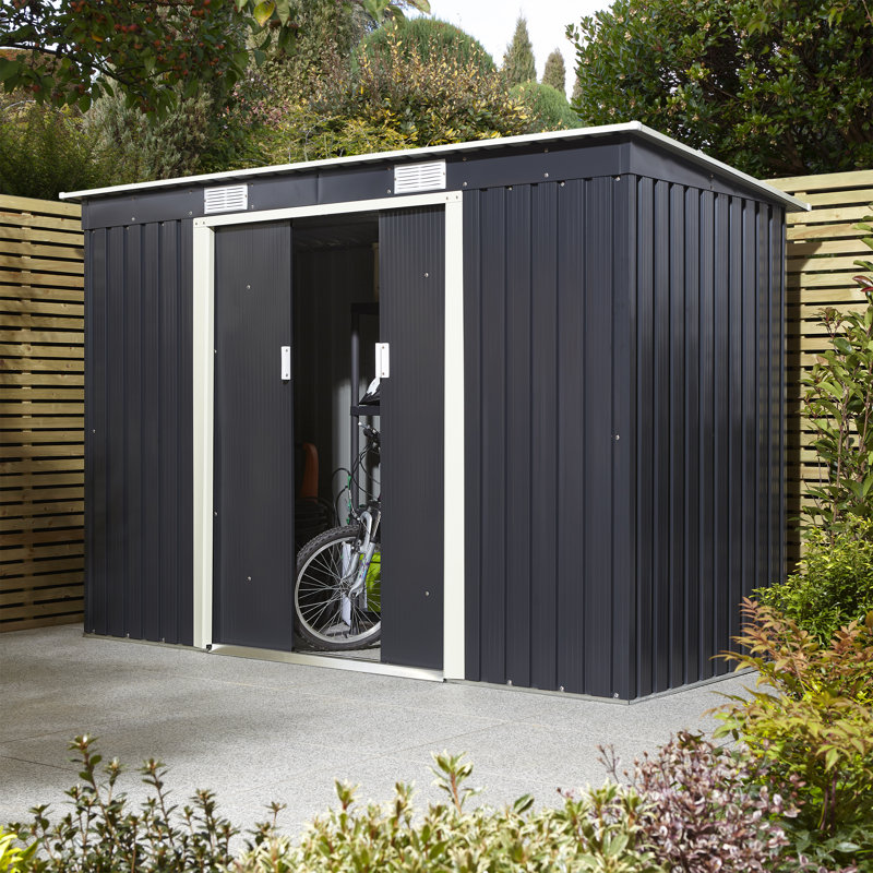 Trentvale 8X4 Metal Pent Shed Light Grey, Dark Grey