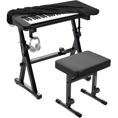 Liquid Stands Piano Keyboard Stand And Bench Set, Piano Cover - Portable Heavy Duty Digital Piano Stand For 54-88 Key Electric Pianos, Adjustable Piano Bench Chair, Stool Keyboard Music Stand And Seat