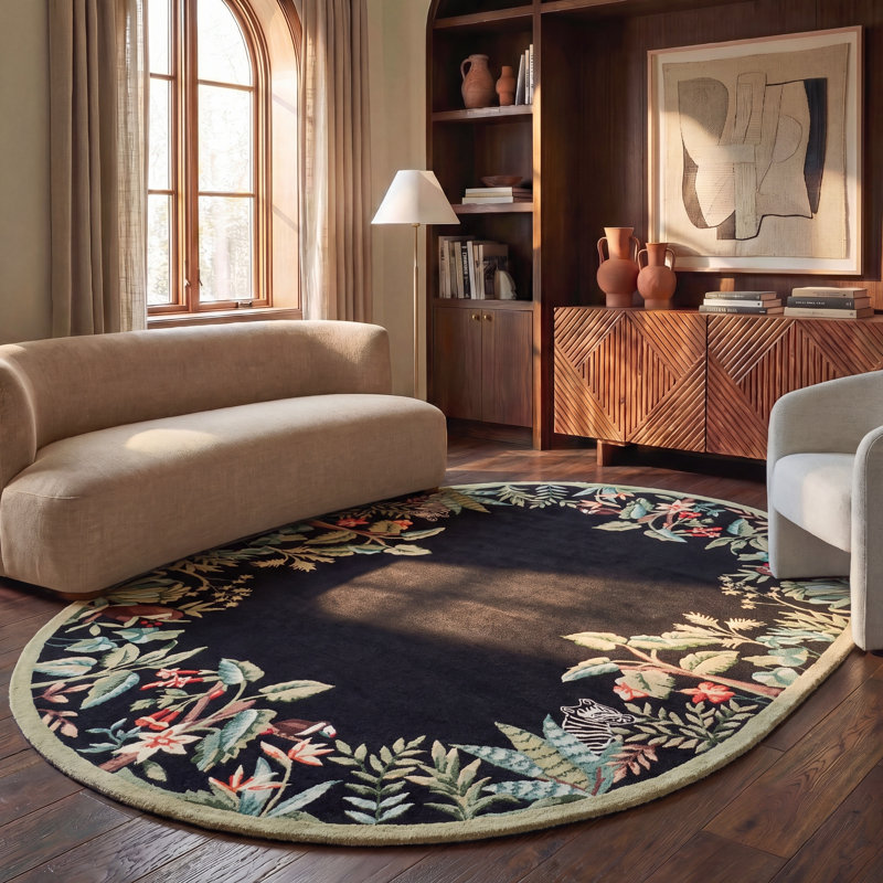Hogle Hand Hooked Wool Floral Rug, Oval 7'6" x 9'6"