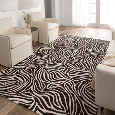 Tapis rectangulaire noir / ivoire en laine / viscose touffeté à la main