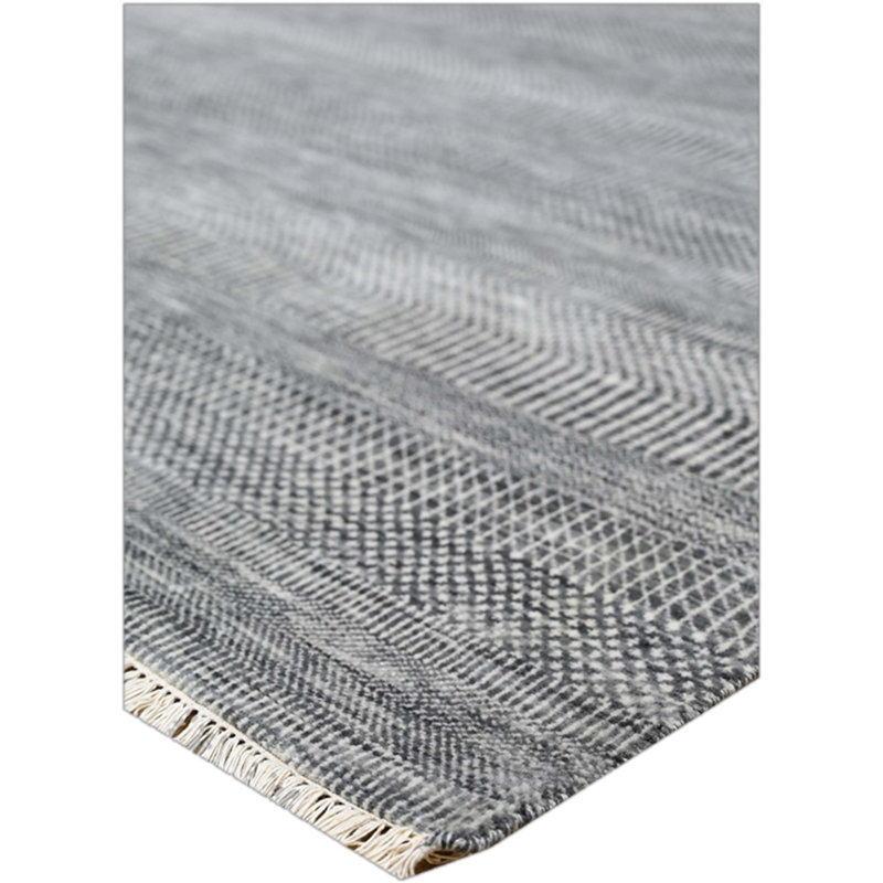Tapis gris anthracite et ivoire noué à la main de haute qualité, Rectangle 12 pi x 15 pi