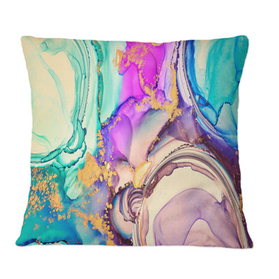 Purple And Turquoise Luxury Abstract Fluid Art - Modern Printed Throw Pillow