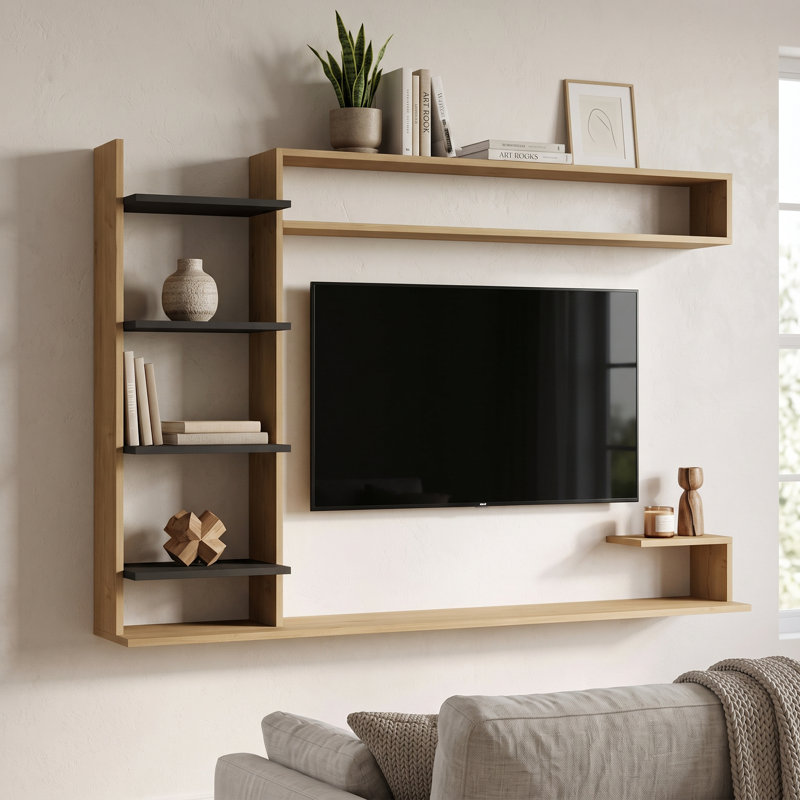 Meuble télé mural pour téléviseur de 55 po ou moins avec 8 tablettes