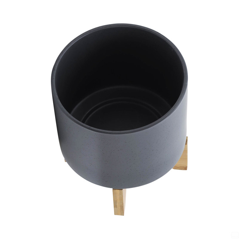 8" Planter W/ Wood Stand, 9" H x 8" W x 8" D