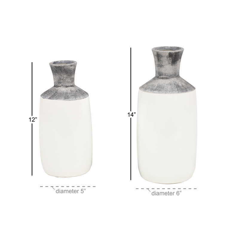 Glossy Gray Ceramic Cylinder Decorative Table Vase