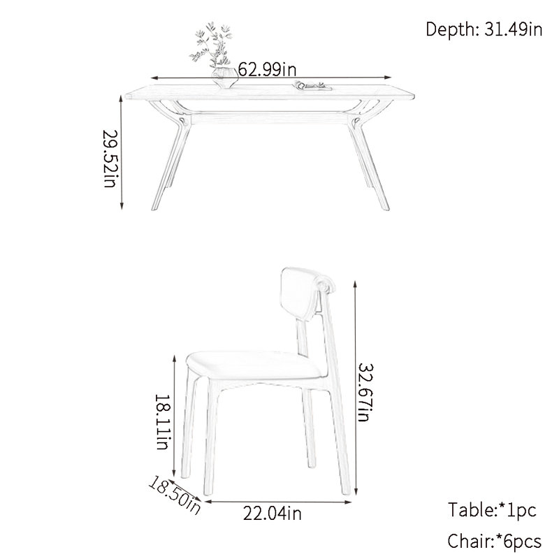 solid-wood dining table sets, 29.52"H x 62.99"L x 31.49"W