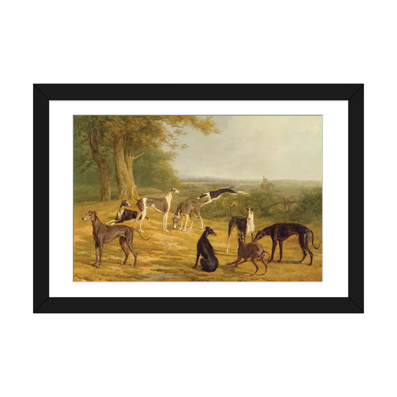 Reproduction d'art graphique sur toile tendue, "Les lévriers dans un paysage" par Jacques-Laurent Agasse, Blanc