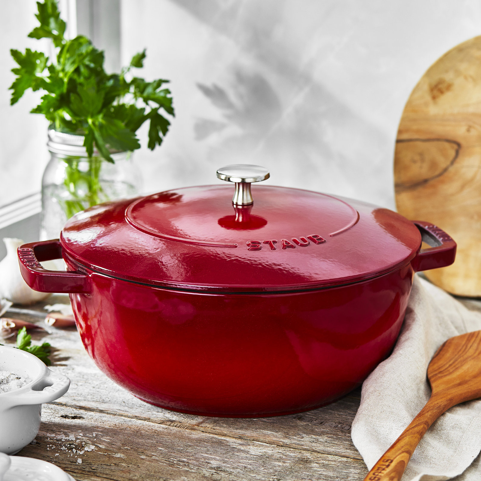 Staub Cast Iron 3.75-Quart Essential French Oven, Serves 3-4 Hand Crafted In France, Cherry