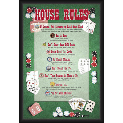BUY ART FOR LESS Officially Licensed House Rules - Poker Framed Art Poster - 24 x 36 Inch - Sturdy Engineered Wood Frame with Plexi Glass - Ready to Hang