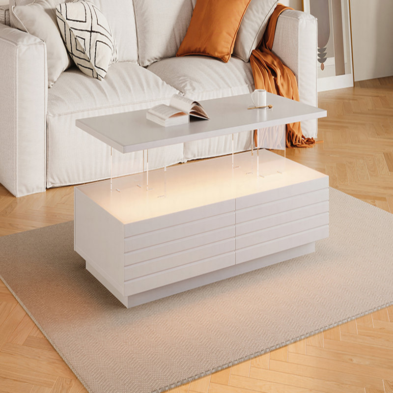 Table basse moderne à 2 tiroirs de 47,2 po à DEL moderne, Noir