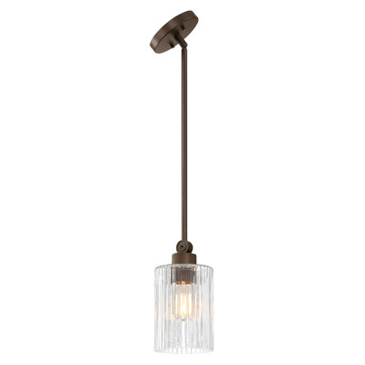 Mini-luminaire suspendu en verre strié bronze antique 1 lumière, hauteur de suspension réglable, luminaire parfait pour îlots de cuisine, bars, chambres à coucher | Abat-jour en verre de 5 po de diamètre