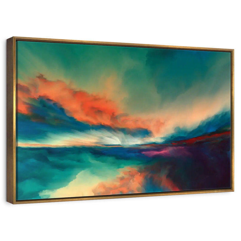 Coucher de soleil, Cadre flottant doré, 13 po x 9 po