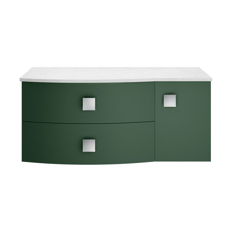 Hudson Reed Sarenna 1000mm Hunter Green 2 Drawer 1 Door Wall Hung  Left Hand Vanity Unit With White Marble Top