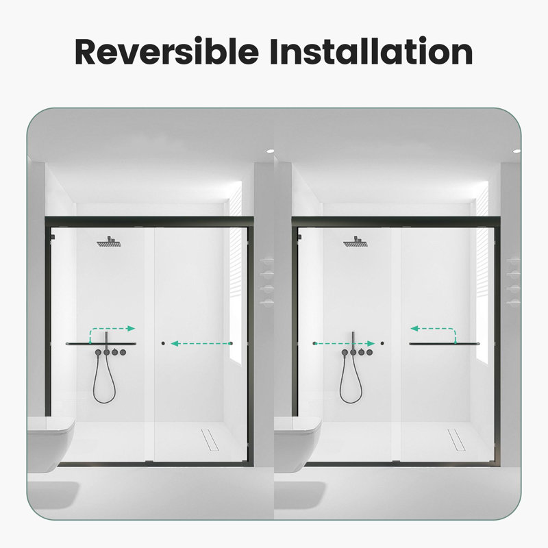 56"-60"W*72" H  Semi-Frameless Double Sliding Shower Door, Bypass Shower Door, 1/4" (6mm) Thick SGCC Tempered Glass Door