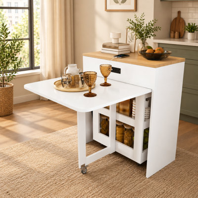 Multifunctional Extendable Dining Table with Storage, Power Socket, and Lockable Casters, 74-inch, Natural Walnut