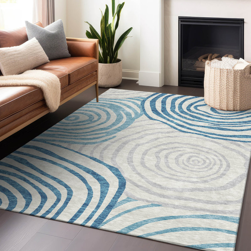 Premium Machine Washable Prisco Teal Rug, Rectangle 8' x 10'