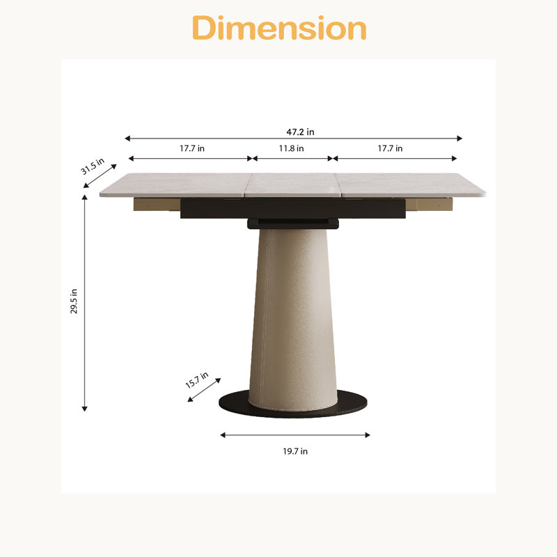 Table de salle à manger rétractable à dalle de roche pliante, table carrée extensible moderne avec base en acier inoxydable revêtue de cuir